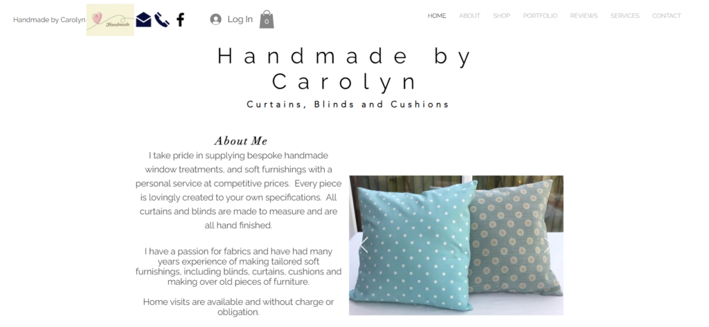 Screenshot of the Handmade by Carolyn Website