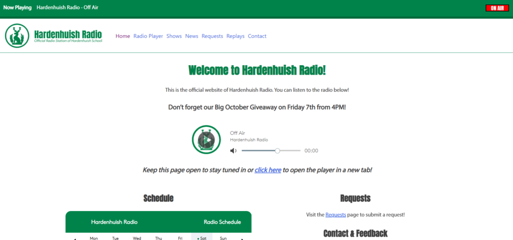 Screenshot of the Hardenhuish Radio Website