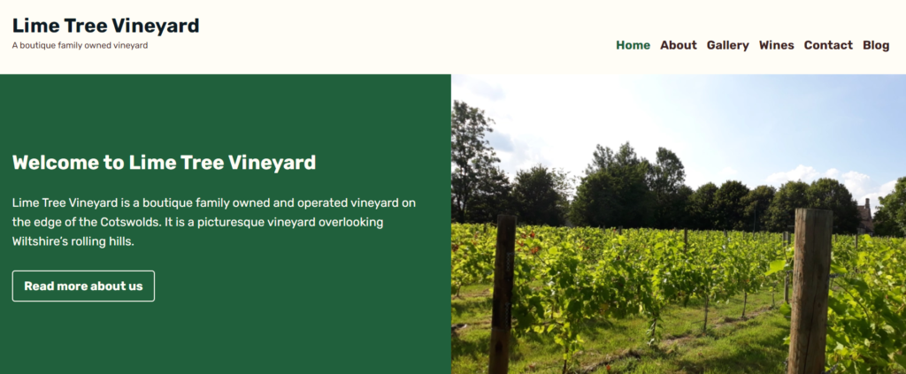 Screenshot of the Lime Tree Vineyard Website.