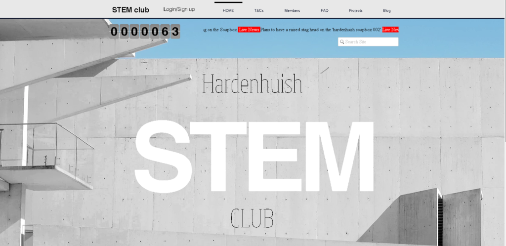 Screenshot of the Hardenhuish STEM Club Website,