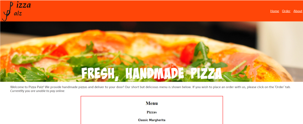 Screenshot of the Pizza Palz website.